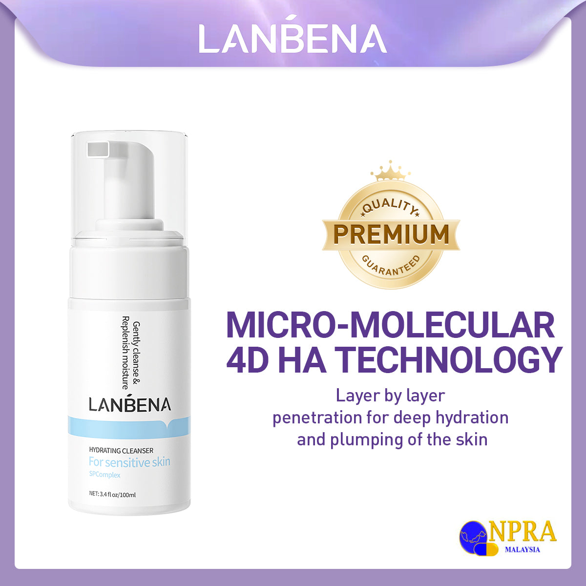 Pembersih Hyaluronic 4D LANBENA (100ml) [FDA]